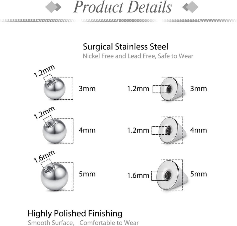 JFORYOU Fake Eyebrow Ring Fake Lip Labret Studs Replacement Balls Spike with 100pcs Sticker Non-Piercing Body Jewelry Fake Skin Piercing - Image 2